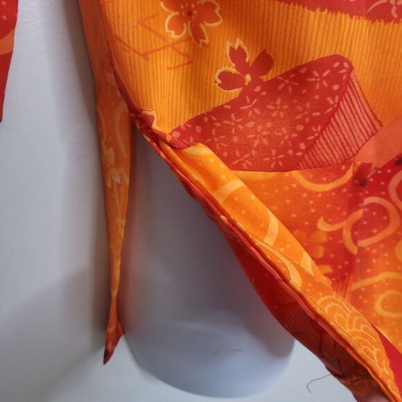VINTAGE 60s Hawaiian print top orange floral‎ button down shirt M - Picture 5 of 9